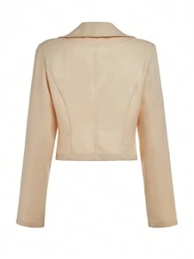 SHEIN Unity Casual Cinched Waist Blazer Jacket And Straight Fit Pants Set Fall Cloth For Women - Apricot - View 4