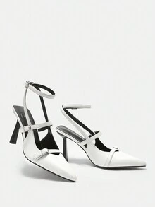 CUCCOO BIZCHIC Giày cao gót kiểu Lolita đính nơ cho nữ, màu đỏ tía - trắng - Xem 4