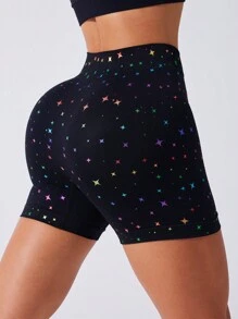 Core Rhythm Quần short thể thao mùa hè in họa tiết lưng thun co giãn, thích hợp cho yoga, quần short tập gym, quần short đi xe đạp - màu đen - Xem 3