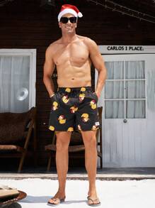 Surfspeed Quần short đi biển thường ngày có dây rút chủ đề Giáng sinh dành cho nam - màu đen - Xem 1