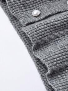 Celure Plus Size Women Pearl Flower Button Casual Knitted Vest - Grey - View 8