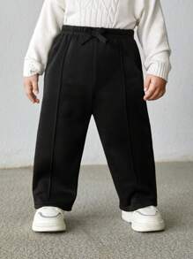 SHEIN 3pcs/Set Babyboy & Babygirl Casual Solid Color Thermal Lined Elastic Waist Pants Set, Suitable For Autumn And Winter Outings