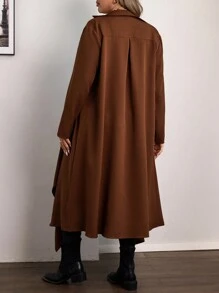 Flirla Plus Size Casual Waterfall Collar Long Coat - Brown - View 2