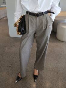 DAZY Women's Casual Herringbone Pocket Straight-Leg Suit Pants Buisness Attire - Grey - View 1