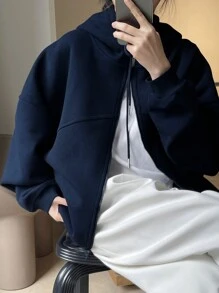 INAWLY Women Casual Basic Solid Color Zipper Hoodie, Autumn/Winter, Long Sleeve Tops Graduation, Back To School, Teacher, Pullover Fall Travel Navy Blue - Royal Blue - View 5