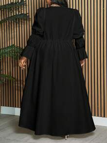 Slaydiva 大码秋季甜美休闲女式大码纯白色低胸性感加长衬衫上衣长款女式连衣裙秋装长袖 - 黑色 - 查看 2