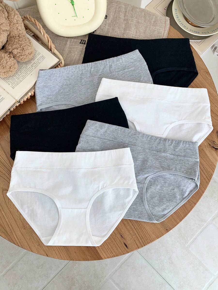SHEIN 6pcs/Pack Tween Girls' Minimalist Breathable Soft High Waist Triangular Panties