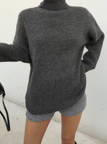 DAZY Women's Solid Color Loose Fit Turtleneck Long Sleeve Knit Sweater,Fall Women Clothes - Dark Grey - View 8