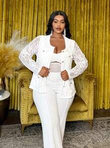 Slaydiva Elegant & Fashionable Plus Size Women Lace Sheer Jacket - White - View 4