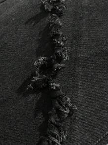 SHEIN Teen Boy Fashion Casual Black Raw Edge Design Loose Straight Leg Jeans For Dailywear And Fall Teen Boy Clothes