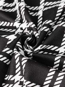 Easura Plus Size 2pcs/Set Houndstooth Print Notched Collar Long Sleeve Jacket Matched With Elastic Waist Asymmetrical Hem Skort, Plus Size Casual Daily Wear Graduation,Back To School,Teacher Outfits For Women Fall Cloth For Women Autumn - Black and White - View 6