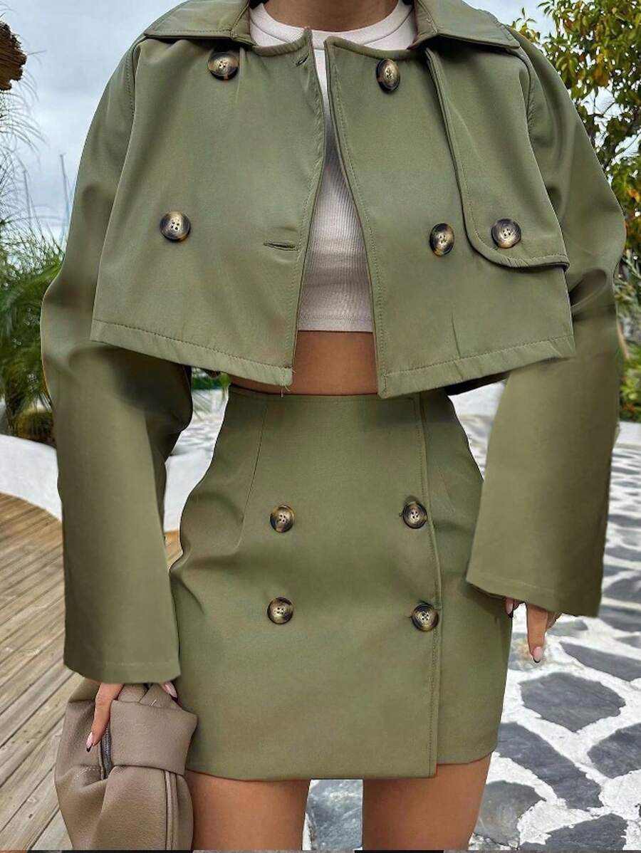 Chiquease Jacke mit Kragen, doppelreihig, langarm, für den lässigen täglichen Gebrauch