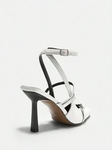 CUCCOO BIZCHIC Giày cao gót kiểu Lolita đính nơ cho nữ, màu đỏ tía - trắng - Xem 3