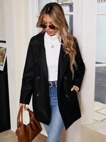 SHEIN LUNE Women's Casual Turndown Collar Pocket Long Sleeve Jacket, Autumn/Winter Winter Women Dress Business Casual Woman