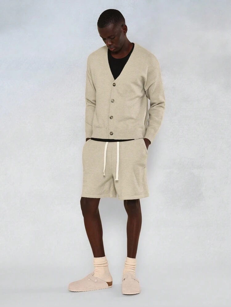 Ensemble pull et short en tricot boutonné pour homme