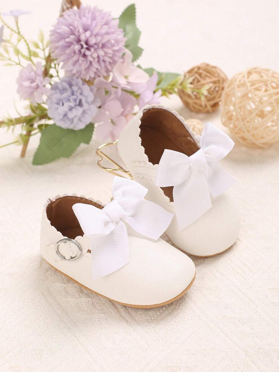 0-1 Years Old Infant Bowknot PU Soft Sole Princess Shoes, Suitable For Spring & Autumn - White - View 1