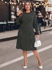 SHEIN Clasi 大码秋季连衣裙，千鸟格印花 A 字形齐膝长裙，适合上班/通勤