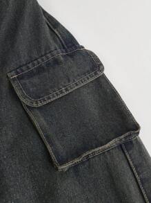 SHEIN Tween Girls Vintage Blue Denim Wide Leg Jeans - Medium Wash - View 3