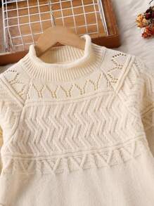 Tween Girls 2 件套休闲套装，时尚宽松纯色厚针织毛衣上衣和阔腿裤，适合秋冬季，休闲 Tween Girls 青少年街头装度假装 - 杏色 - 查看 3