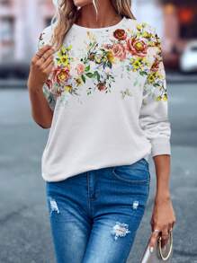 EMERY ROSE Floral Print Crew Neck Casual Versatile Long Sleeve Sweatshirt Pullover Fall Outfit