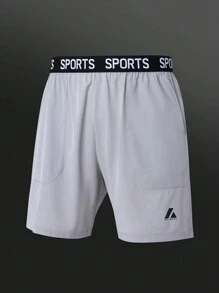 Manfinity Sport Corelite Boyfriend Style Men's Casual Letter Print Elastic Waist Sports Shorts, Summer Grey Shorts