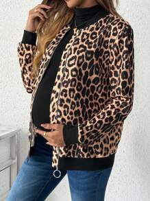 SHEIN Maternity Multi-Colored Iridescent Abstract Printed Jacket For Autumn & Winter - Brown - View 1