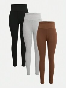 SHEIN Sparklyn 3 Pcs Teenage Girls Casual Thick Warm Leggings Chic Outfits For Autumn/Winter - Multicolor - View 14