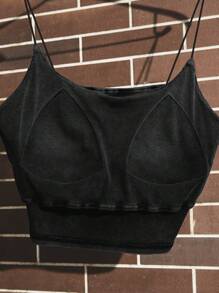 SHEIN EZwear Camiseta de tirantes acanalada informal de unicolor para mujer de talla grande