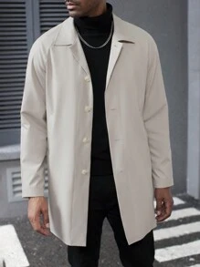 Manfinity Homme Men Casual Side Pocket Trench Coat, Fall - Khaki - View 2