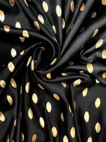 SHEIN VCAY Abito a maniche lunghe elegante da donna taglie forti con stampa in oro a fogli, colletto alla cinese, adatto per vacanze, feste, casual - nero - Visualizzare 6