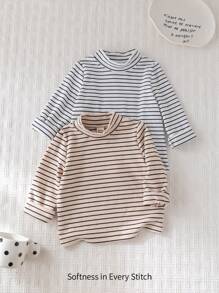 Cozy Pixies 2pcs/Set Baby Boy Colorful Striped Stand Collar Long Sleeve Top - Multicolor - View 1