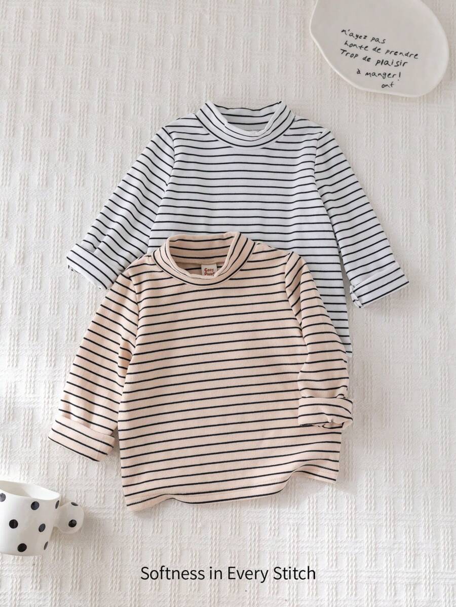 Cozy Pixies 2pcs/Set Baby Boy Colorful Striped Stand Collar Long Sleeve Top - Multicolor - View 1