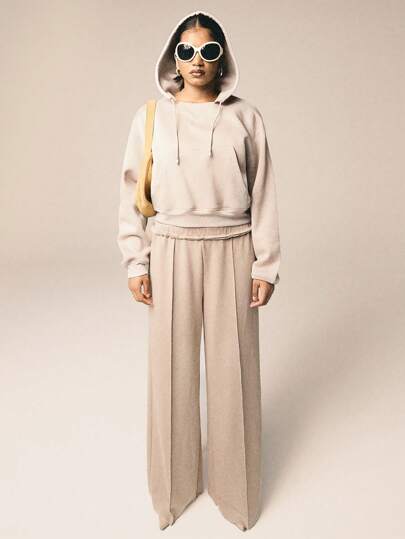 Athîral 1pc Women Solid Hoodie Pullover And Long Pants, Casual Sweatsuit