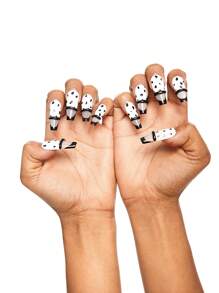 ROMWE Goth 10 Stücke hochwertige handgefertigte Y2K-Stil abnehmbare Kuh-Muster Nagelaufkleber, geeignet für Festivals, Party, Tanzen und den Alltag - Schwarz und Weiss - Übersicht 2