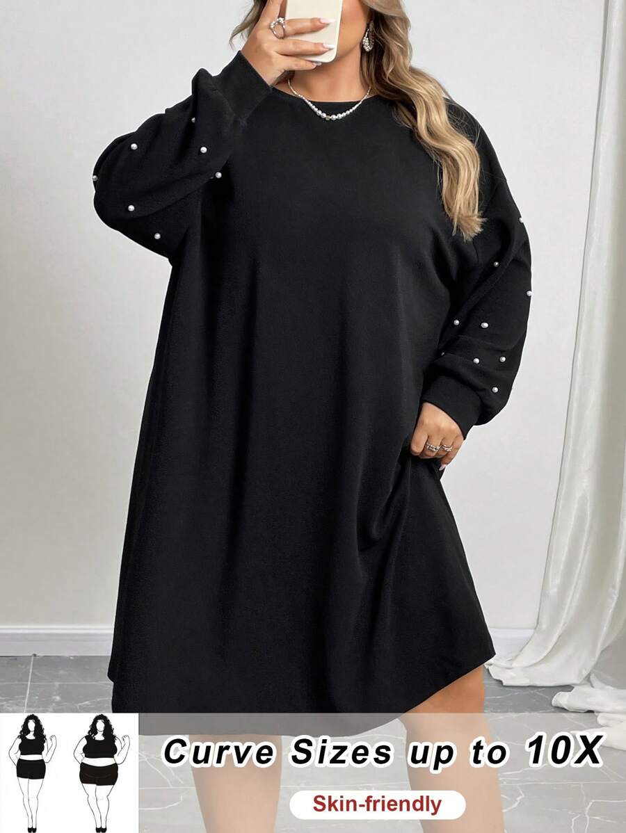 SHEIN CURVE+ Đầm đen rộng rãi hở vai cỡ lớn cho nữ - màu đen - Xem 1
