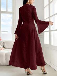 Modelyn Vestido largo elegante de mujer de color rojo burdeos con mangas abullonadas y aberturas, vestido largo de manga larga elegante para fiestas, eventos y bodas