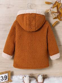 SHEIN Leap Crew Young Girl's & Young Girl's Reversible Fleece Cute Rabbit Pocket Hooded Jacket, Suitable For Daily Wear - Brown - View 2