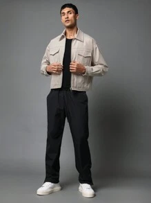 SUMWON 轻质华达呢实用夹克，带前口袋，现代街头服饰，秋季春季工作服，外套，休闲日常时尚 - 杏色 - 查看 5