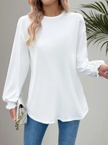 EMERY ROSE 純色下擺領長袖t恤