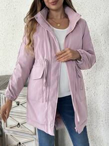 SHEIN 3-In-1 Maternity Fluffy Kangaroo Hooded Jacket Coat, For Winter