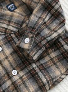 Cozy Pixies Baby Boy Houndstooth Print Collar Long Sleeve Open Front Shirt, Casual All-Match For Autumn/Winter