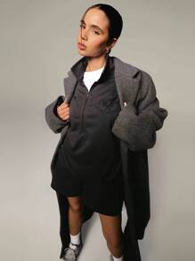 Athîral 2 Stücke/Set Damen Sommer Herbst Sport Lässig Tennis Muster Reißverschluss-Hoodie & Shorts Set - Grau - Übersicht 1