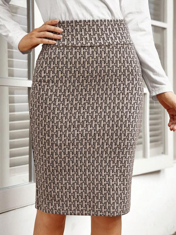 EMERY ROSE Office Wear Skirts For Women ,Geometric Knitting Intarsia Jacquard Elegant A-Line Skirt