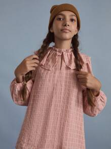 SHEIN Tween Girls Pink Plaid Elastic Waist Flared A-Line Cute Skirt, Autumn/Winter - Pink - View 7