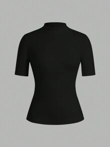 SHEIN EZwear 2pcs/Set Women Beige & Black Crew Neck Form-Fitting Long Sleeve Layering T-Shirt Set, Suitable For Spring Autumn Winter