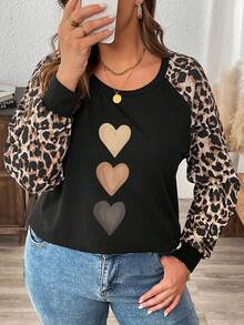 EMERY ROSE Áo thun tay lỡ họa tiết trái tim báo hoa mai cỡ lớn, phù hợp cho mùa thu/đông - màu đen - Xem 6