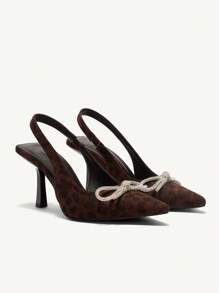 CUCCOO SZL 黑色尖头高跟鞋，带蝴蝶结装饰，女士时尚办公室、派对、婚礼活动鞋 - 黑色 - 查看 1