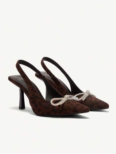 CUCCOO SZL Zapatos de tacón alto de punta afilada en color negro con detalle de lazo, zapatos de moda para oficina, fiesta y boda para mujeres