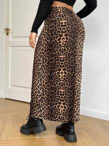 SHEIN EZwear Plus Size Women Leopard Print Skirt - Multicolor - View 3