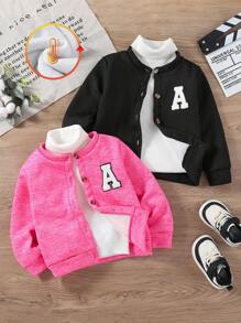 SHEIN 2 piezas Cárdigan informal tipo línea A de felpa para niñas - Multicolor - Ver 1